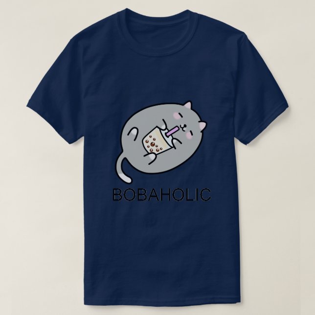 Grey Chubby Boba Cat Needs More Boba 1 T-Shirt (Design Front)