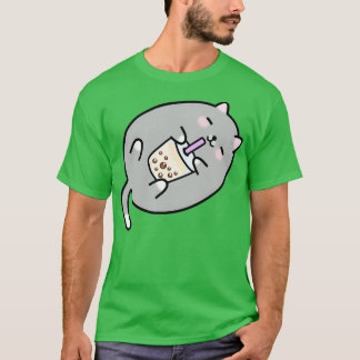 Grey Chubby Boba Cat T-Shirt