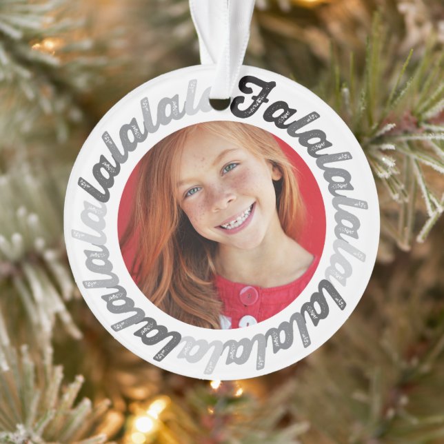 Grey Circle Falalalala Bold Script Photo Christmas Ornament (Tree)