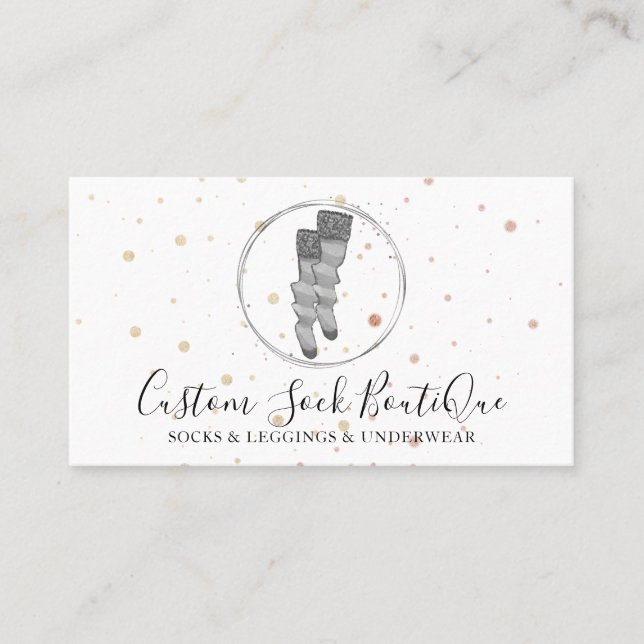 Grey Circle Polka Dots Couple Sock Business Card (Front)