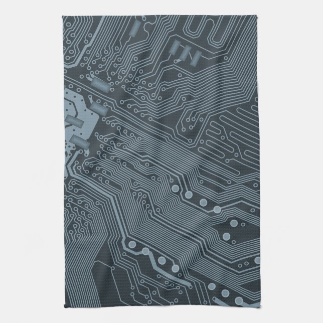 Grey Circuit Board Tea Towel (Vertical)