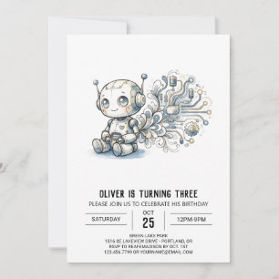 Grey Circuit Robot Birthday Invitation