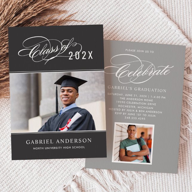 Grey Class of 2026 Script Photo Graduation Party Invitation (Creator Uploaded)