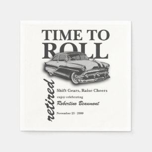 Grey Classic Car Time to Roll Retirement Party Napkin