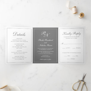 Grey Classic Elegant Wedding Tri-Fold Invitation