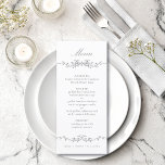 Grey Classic Floral Border Wedding Menu<br><div class="desc">Elegant grey floral border wedding menu with a floral crest and monograms on the back.
For more advanced customisation of this design,  please click the DESIGN TOOL BUTTON above!</div>