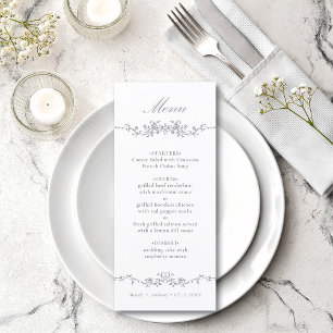 Grey Classic Floral Border Wedding Menu