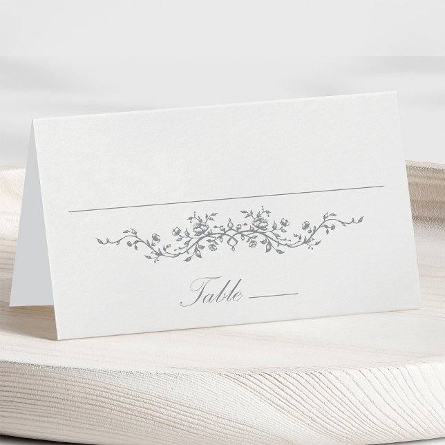 Grey Classic Floral Wedding Place Card (Creator Uploaded)