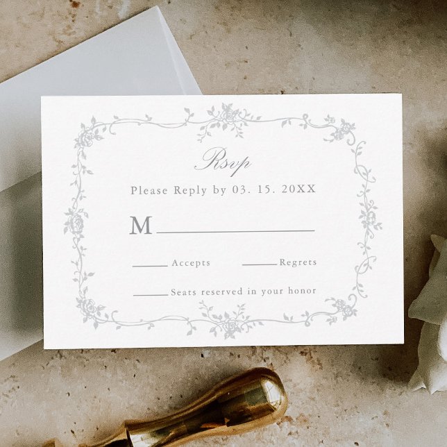 Grey Classic French Floral Frame Wedding RSVP (Creator Uploaded)