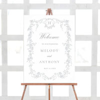 Grey Classic French Floral Wedding Welcome Sign