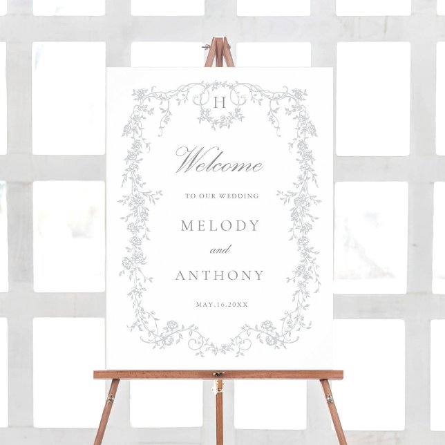 Grey Classic French Floral Wedding Welcome Sign (Creator Uploaded)