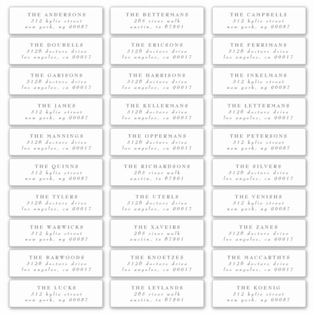 Grey Classic individual wedding address labels (Front)