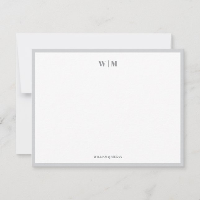 Grey Classic Monogram Custom Couple Wedding  Card (Front)