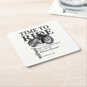 Grey Classic Motorbike Ride Fast Retirement Party Square Paper Coaster