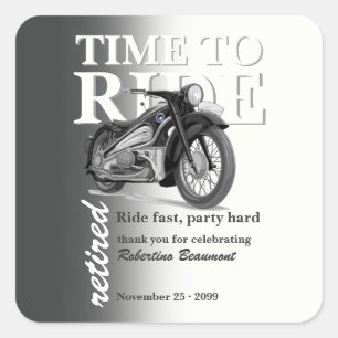 Grey Classic Motorbike Ride Fast Retirement Party Square Sticker