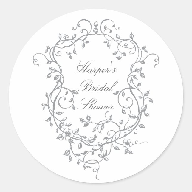Grey Classy French Victorian Bridal Shower Classic Round Sticker (Front)