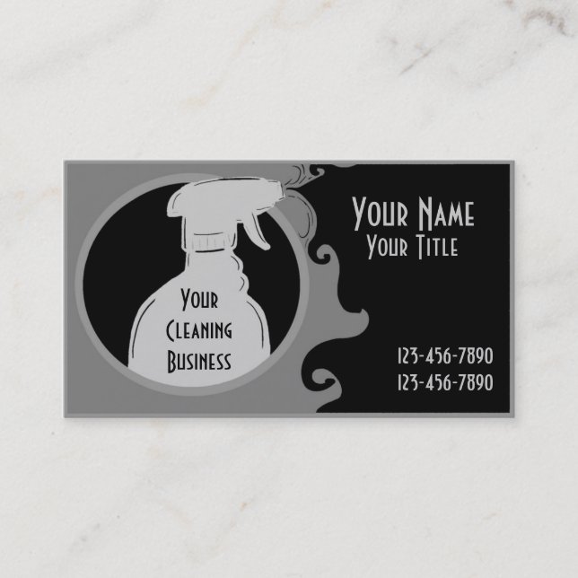 Grey cleaning services spray bottle custom cards (Front)