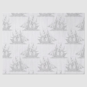 Grey Clipper Ships on White Decoupage Tissue Paper