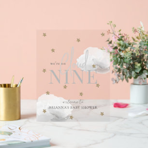 Grey Cloud 9 Stars Watercolor Baby Shower Welcome Acrylic Sign