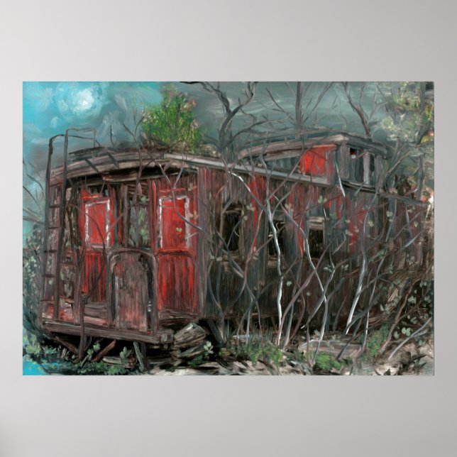 Grey Cloud Island Caboose Oil on Panel Poster (Front)