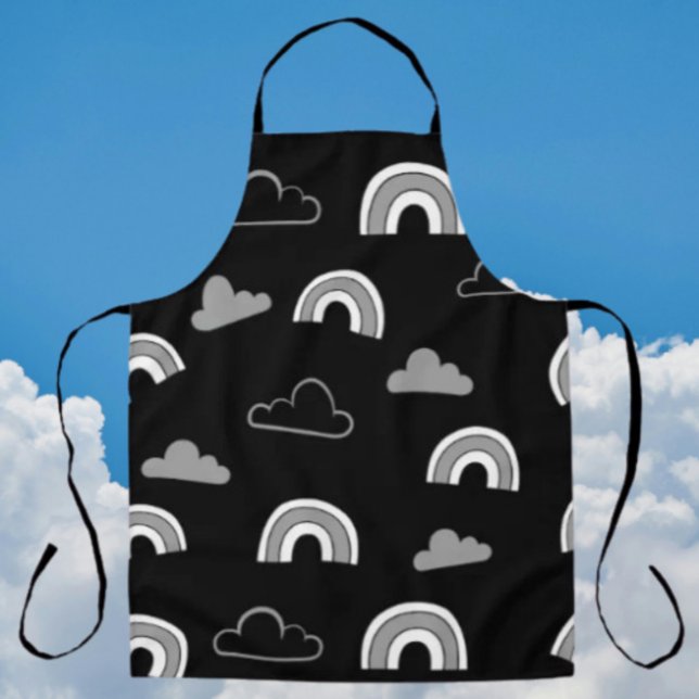 Grey Clouds and Rainbows on Black Apron (Creator Uploaded)