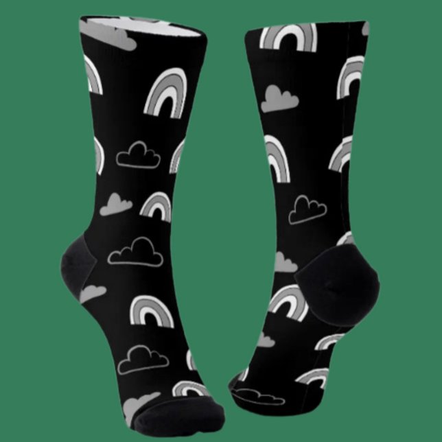 Grey Clouds and Rainbows on Black Crew Socks (Creator Uploaded)