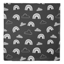 Grey Clouds and Rainbows on Black Duvet Cover