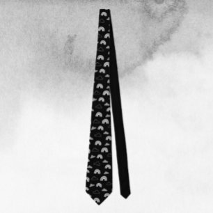Grey Clouds and Rainbows on Black Necktie