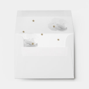 Grey Clouds & Gold Glitter Stars White Envelope