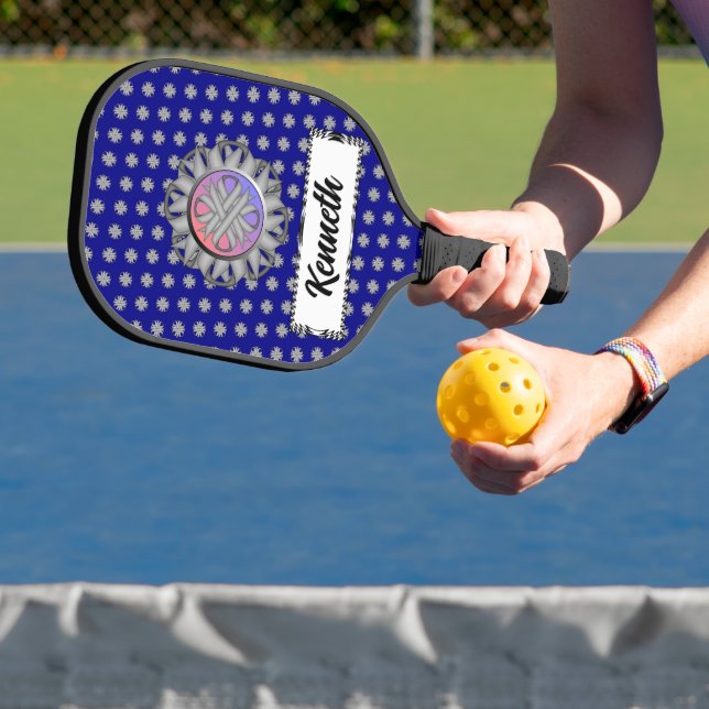 Grey Clover Ribbon by Kenneth Yoncich Pickleball Paddle (Insitu)