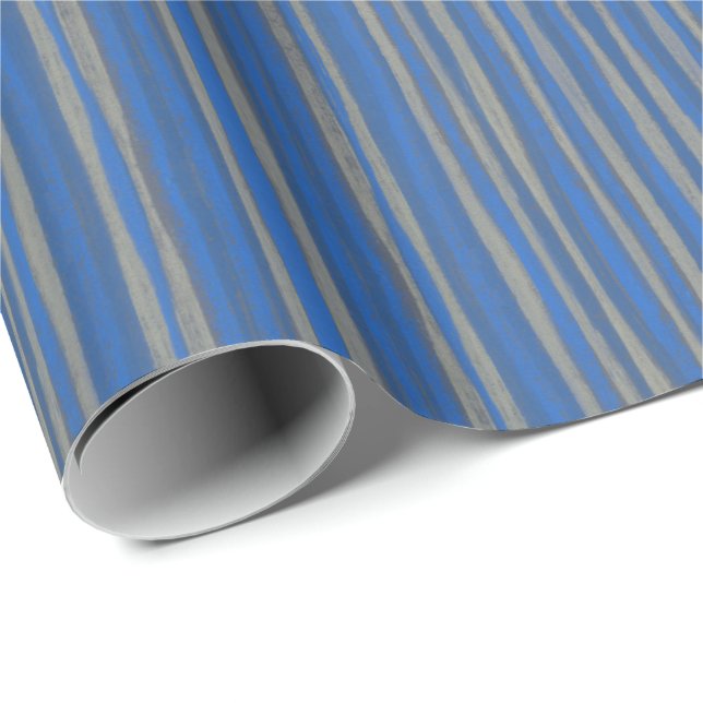 Grey & cobalt blue stripes, hand drawn pattern wrapping paper (Roll Corner)