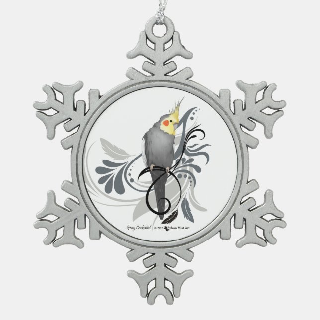 Grey Cockatiel Snowflake Pewter Christmas Ornament (Front)