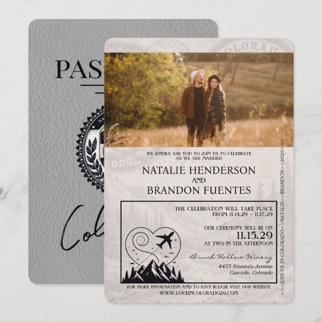 Grey Colorado Passport Wedding Invitation (Front/Back)