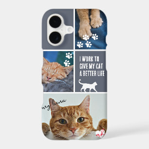 Grey Colorblock Cat Photo Collage Monogram Pet Paw