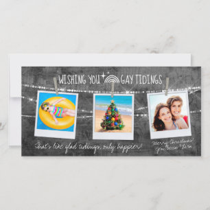 Grey Colour Pop Gay Tidings LGBT 3-Photo Card