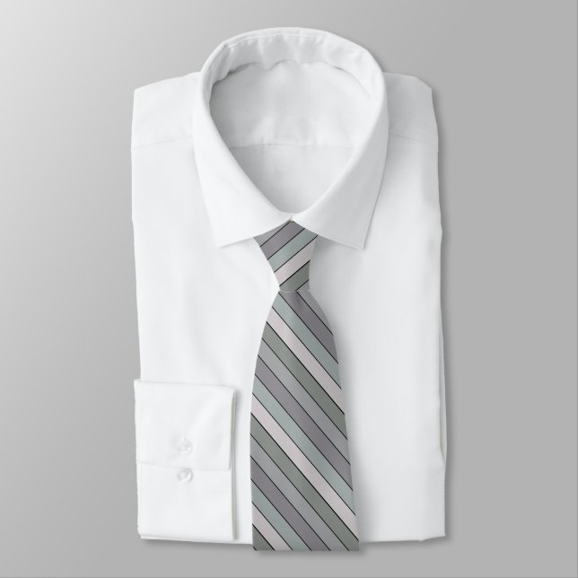 Grey Colours With Black Stripes On Watercolor Pape Tie (Tied)
