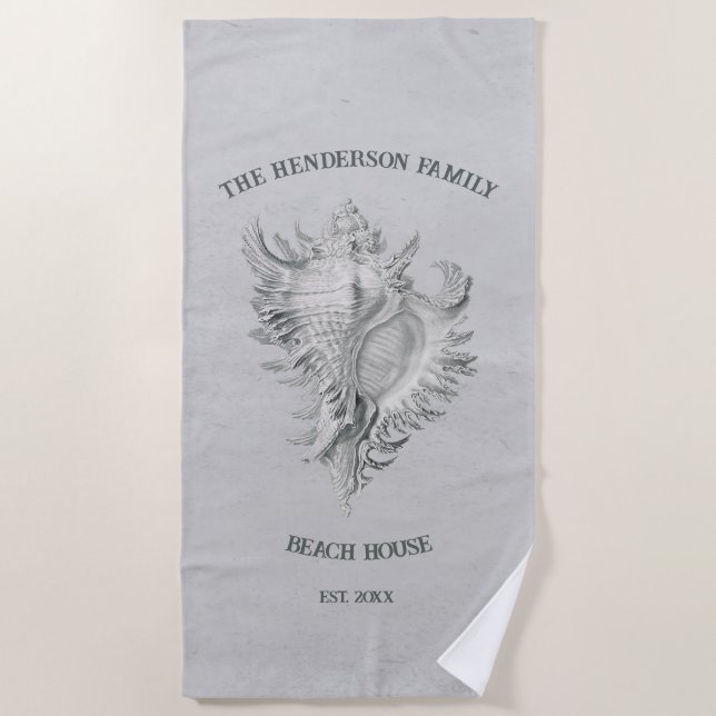Grey Conch Shell Beach Towel (Front)
