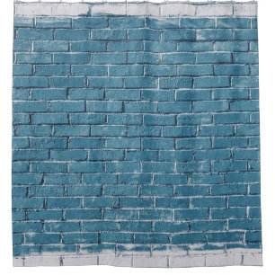 Grey concrete bricks painted in blue shower curtain