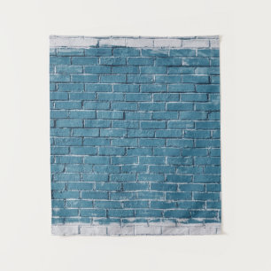 Grey concrete bricks painted in blue tapestry