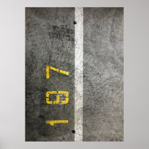 Grey concrete floor with 197 print