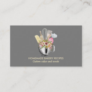 Grey Cook Chef Watercolor Baking Utensils Bakery Business Card