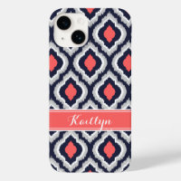 Grey Coral and Navy Ikat Moroccan Monogram