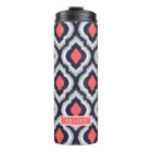 Grey Coral and Navy Ikat Moroccan Monogram