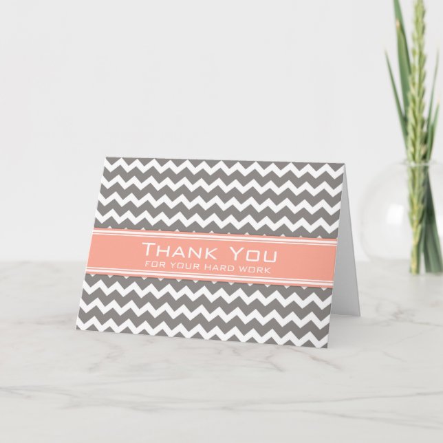 Grey Coral Chevron Employee Anniversary Card (Front)