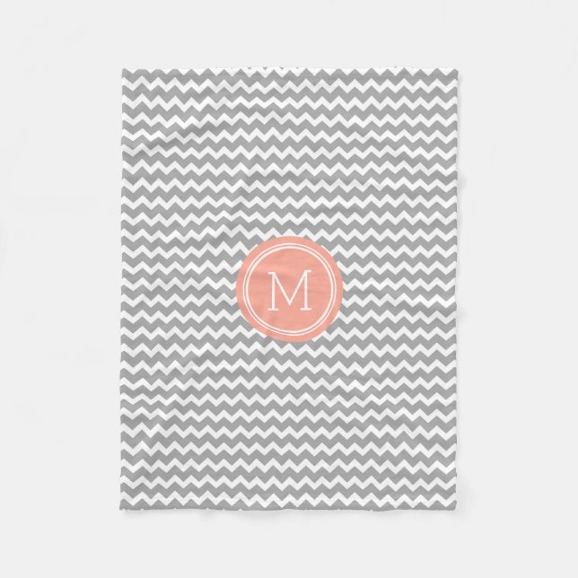 Grey Coral Chevron Pattern Monogram Blanket (Front)