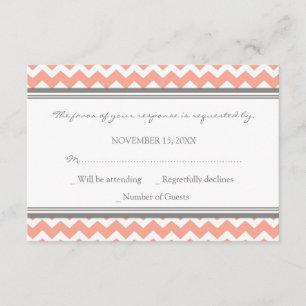 Grey Coral Chevron RSVP Wedding Card