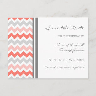 Grey Coral Chevron Save the Date Wedding Postcards