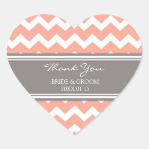 Grey Coral Chevron Thank You Wedding Favour Tags