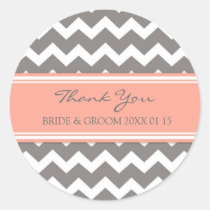 Grey Coral Chevron Thank You Wedding Favour Tags