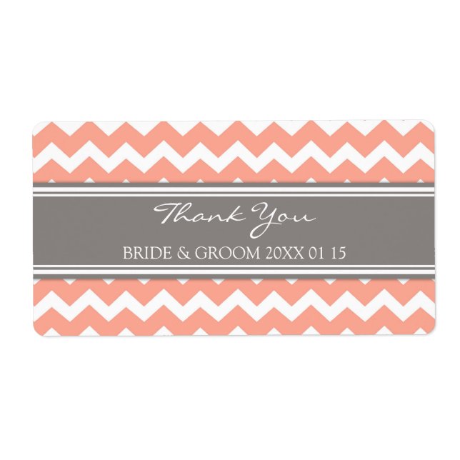 Grey Coral Chevron Wedding Labels (Front)